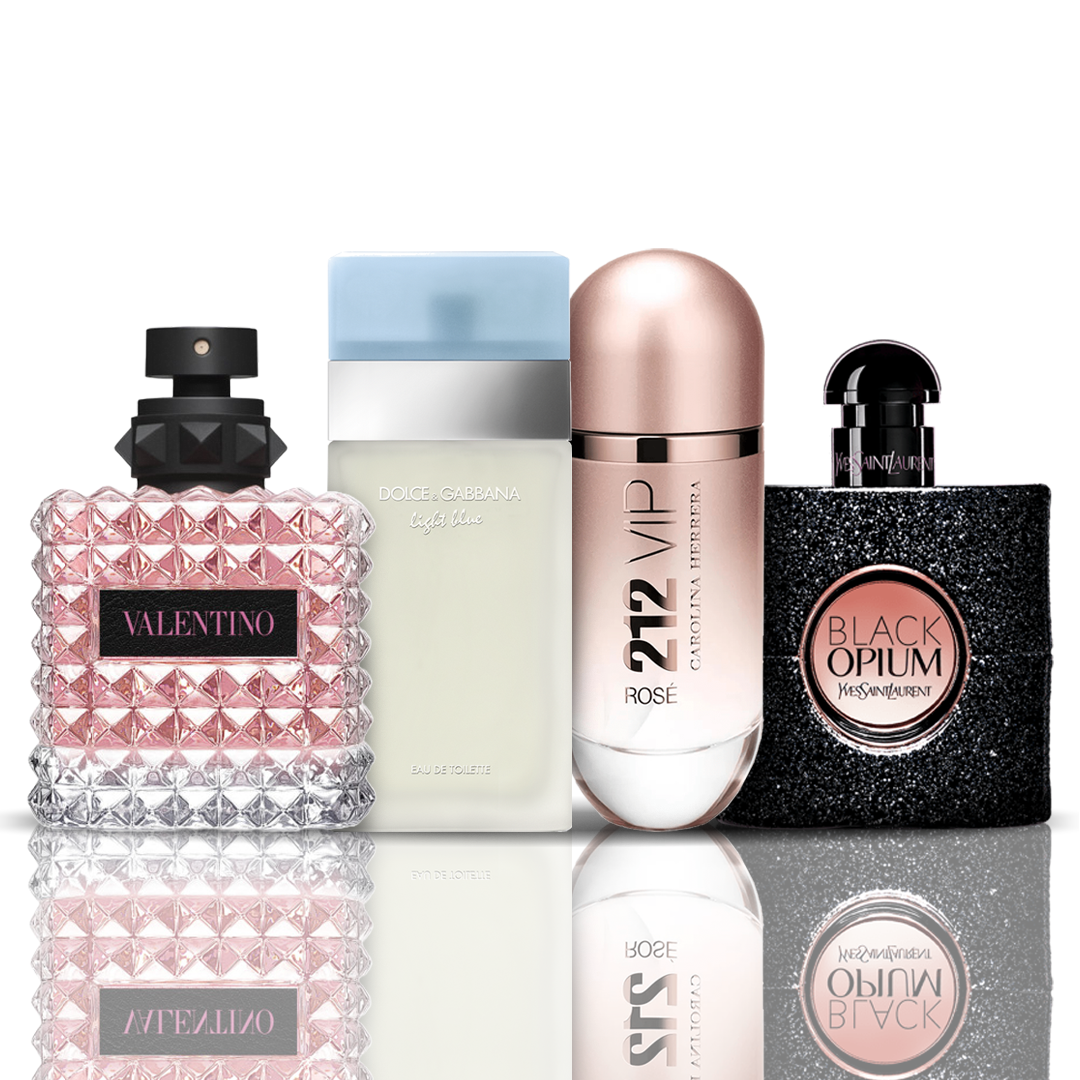 4 parfumų rinkinys | Valentino + Light Blue + 212 VIP Rose + Black Opium 100 ml