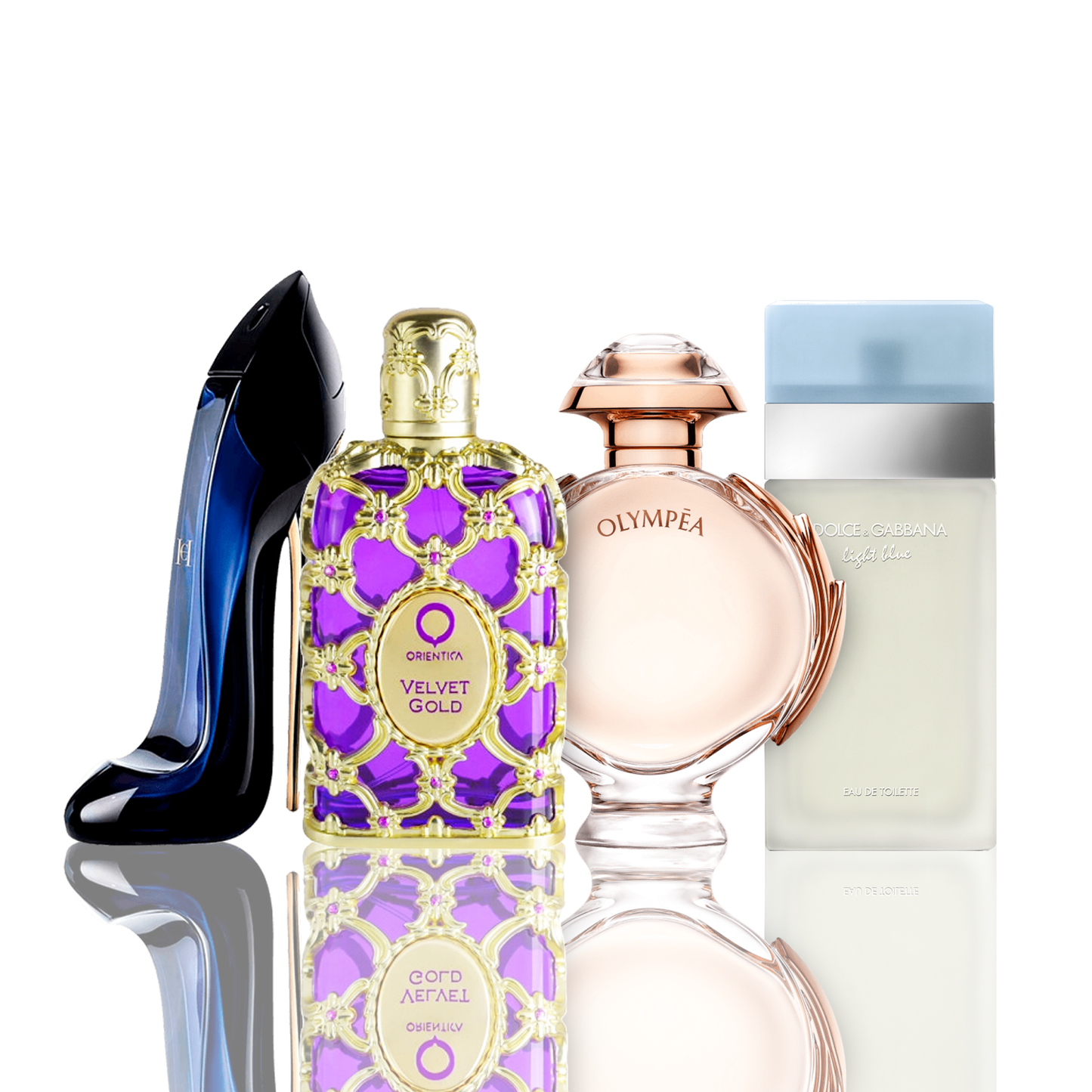 4 parfumų rinkinys | Light Blue + Orientica Velvet Gold + Good Girl + Olympea 100 ml