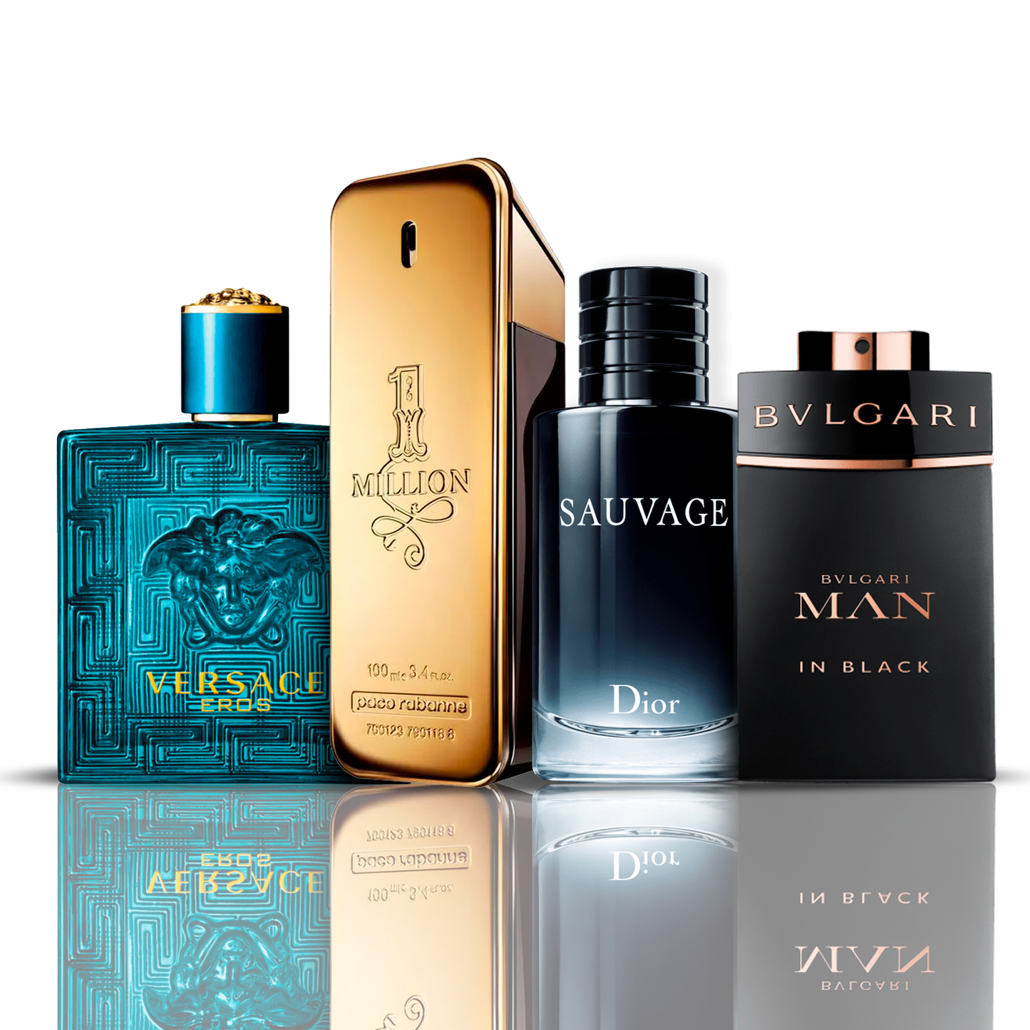 4 parfumų rinkinys | Eros Versace + One Million Paco Rabanne + Bvlgari Man in Black + Sauvage Dior 100 ml