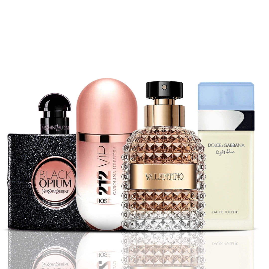 4 parfumų rinkinys | Black Opium + 212 VIP Rose + Valentino + Dolce & Gabbana Light Blue 100 ml