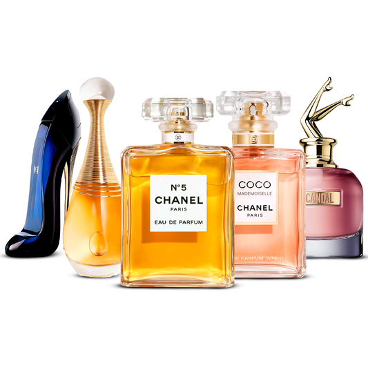 5 parfumų rinkinys – Good Girl, J'adore, Chanel Nº5, Coco Mademoiselle ir Scandal [100 ml kiekvienas]