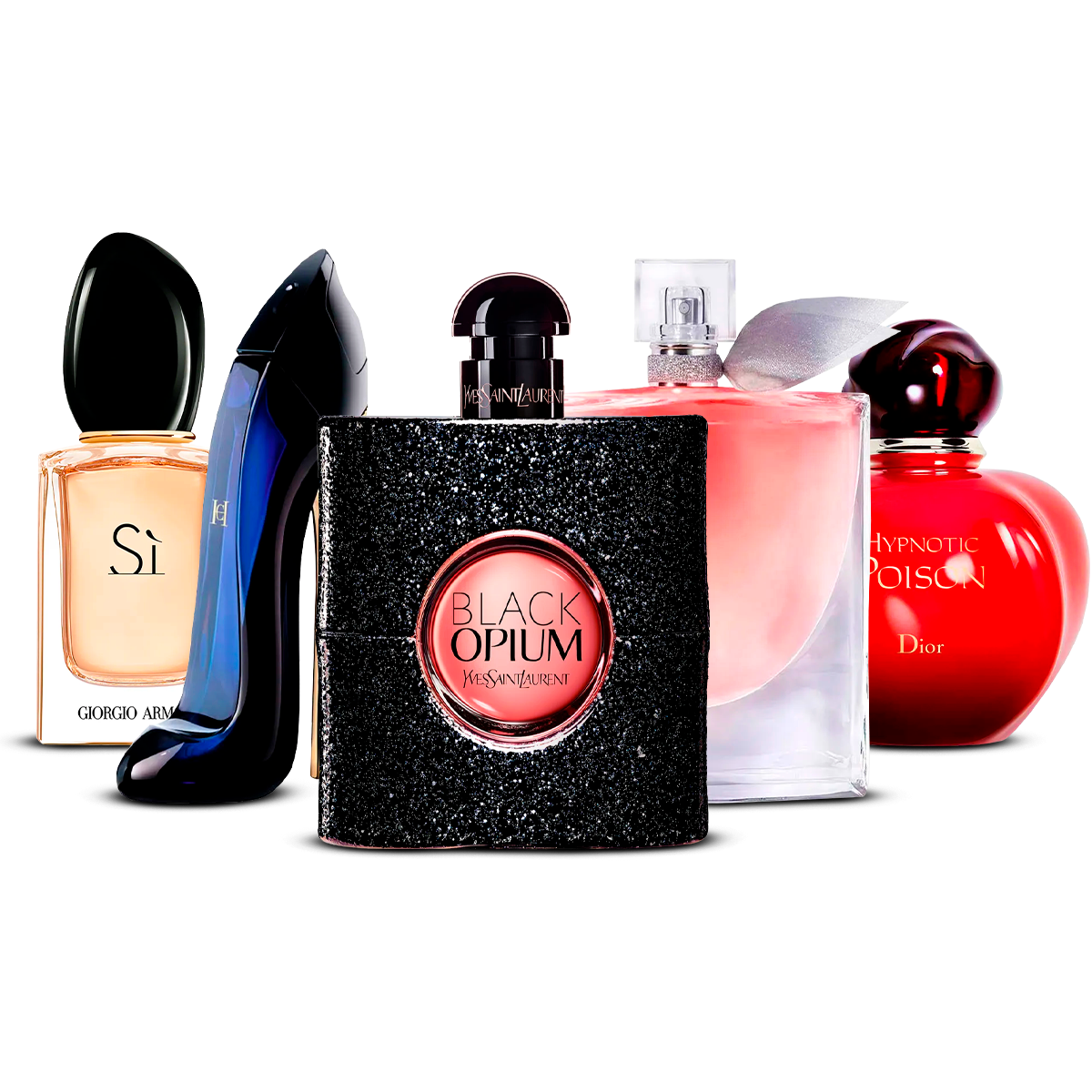 5 parfumų rinkinys –  Sì, Good Girl, Black Opium, La Vie Est Belle ir Hypnotic Poison  [100 ml kiekvienas]