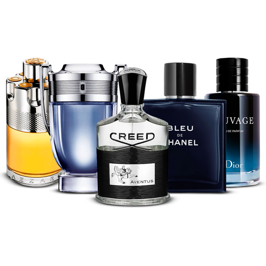 5 parfumų rinkinys  – Azzaro Wanted, Invictus, Creed Aventus, Bleu de Chanel ir Sauvage  [100 ml kiekvienas]