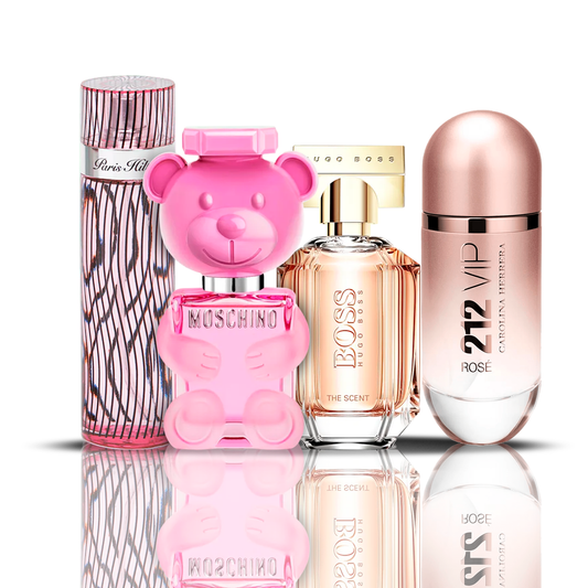 4 parfumų rinkinys | 212 VIP Rose + Moschino Bubble Gum + Hugo Boss The Scent + Paris Hilton 100 ml