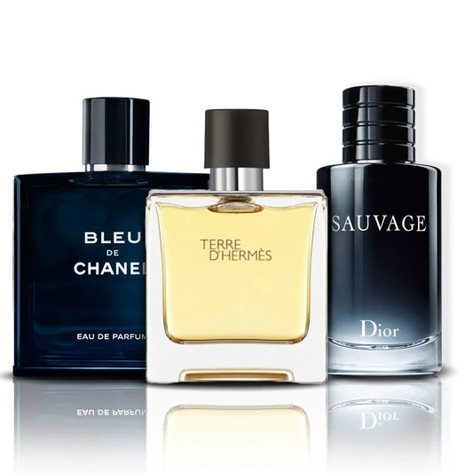 3 parfumų rinkinys | Bleu de Chanel, Terre D'Hermes ir Sauvage (100 ml)